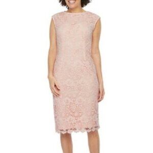 Ivy + Blu‎ Pink Cottage Lace Overlay Sleeveless Sheath Dress Size 14